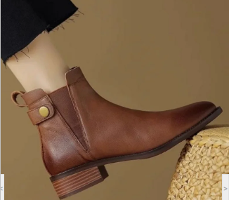 Classic Casual Leather Ankle Boots for Women (One Pair)
